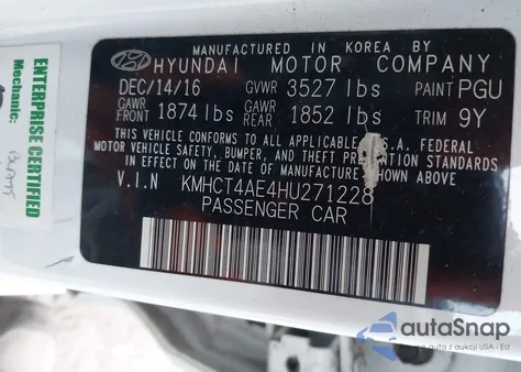 2017 Hyundai Accent Se from USA, damaged, VIN KMHCT4AE4HU271228